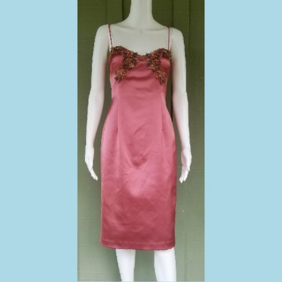 David Meister Dresses & Skirts - DAVID MEISTER Pink Satin Beaded Sheath Dress 6